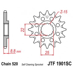 JT SPROCKETS Piñón de ataque para transmisión delantera motocicletas 520-1901 acero alta calidad F1901SC