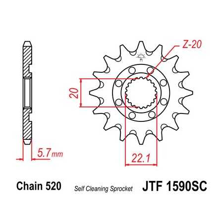 JT SPROCKETS Piñon ataque transmision delantero F1590SC