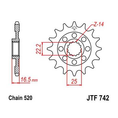 JT SPROCKETS Piñon ataque transmision delantero F742