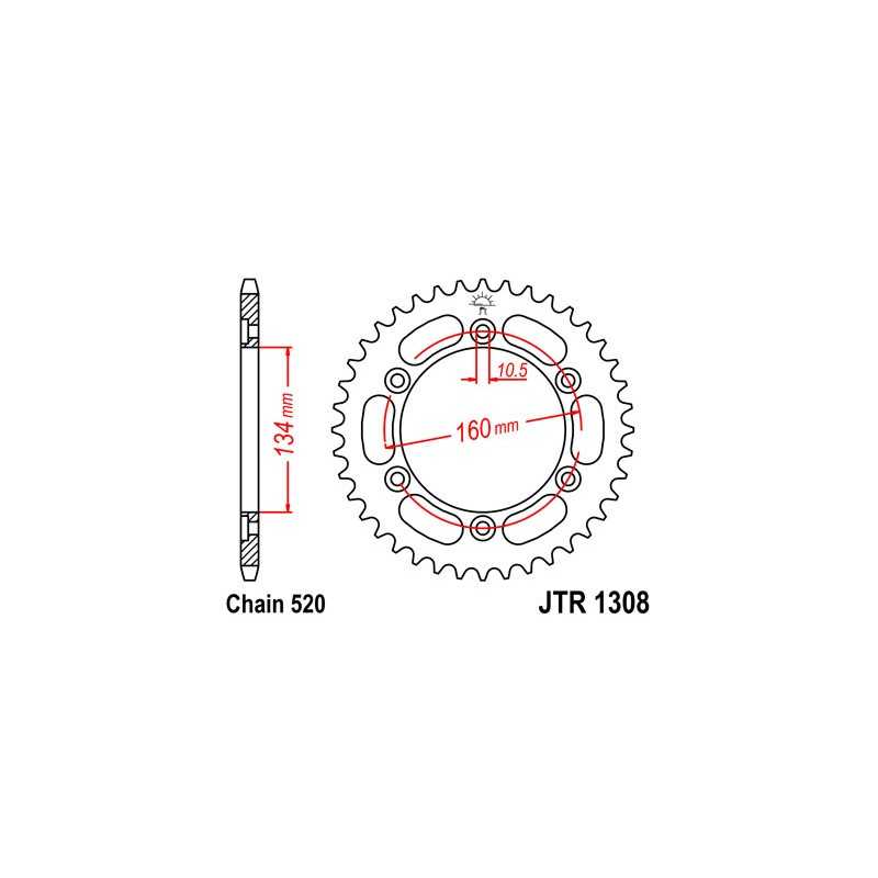 JT SPROCKETS Corona plato transmision trasero R1308