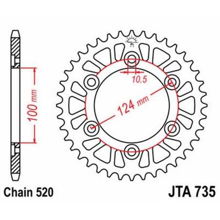 JT SPROCKETS Corona plato transmision trasero aluminio 735 A735