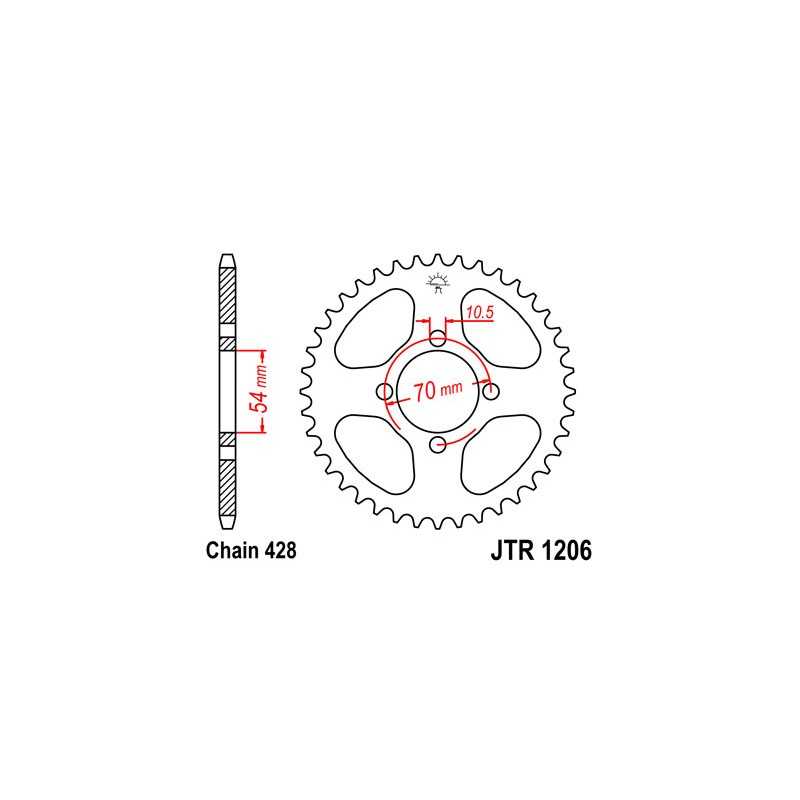 JT SPROCKETS Corona Plato Transmisión Trasero - Acero Ultrarresistente C49 42 Dientes Paso de Cadena 428 R1206