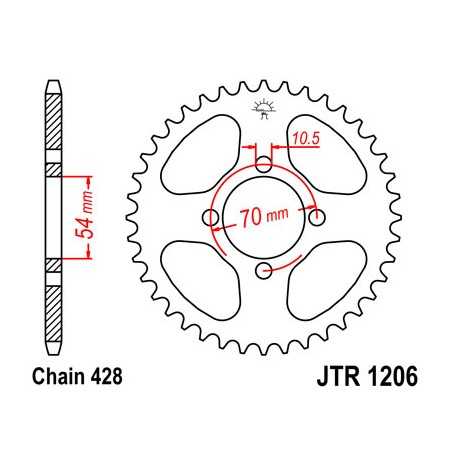 JT SPROCKETS Corona Plato Transmisión Trasero - Acero Ultrarresistente C49 42 Dientes Paso de Cadena 428 R1206