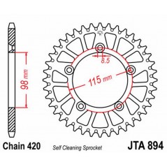 JT SPROCKETS Corona plato transmision trasero aluminio 894 A894