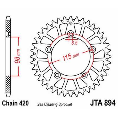 JT SPROCKETS Corona plato transmision trasero aluminio 894 A894
