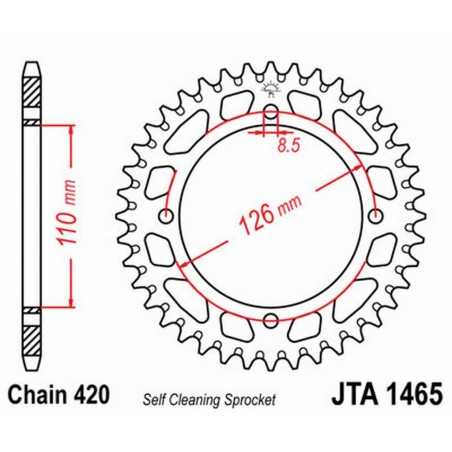 JT SPROCKETS Corona plato transmision trasero aluminio 1465 A1465