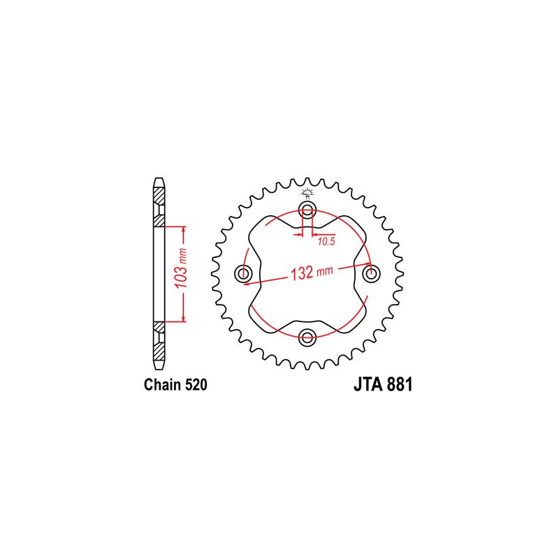 JT SPROCKETS Corona plato transmisión trasero A881