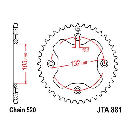 JT SPROCKETS Corona plato transmisión trasero A881
