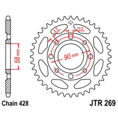 JT SPROCKETS Corona Plato Transmisión Trasero - Acero Ultrarresistente C49 R269