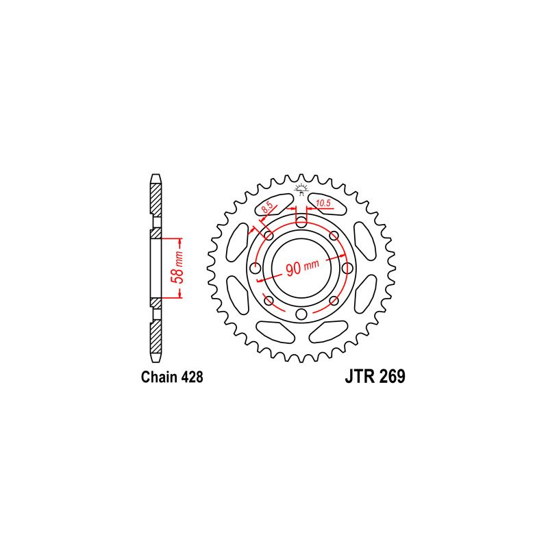 JT SPROCKETS Corona Plato Transmisión Trasero - Acero Ultrarresistente C49 R269