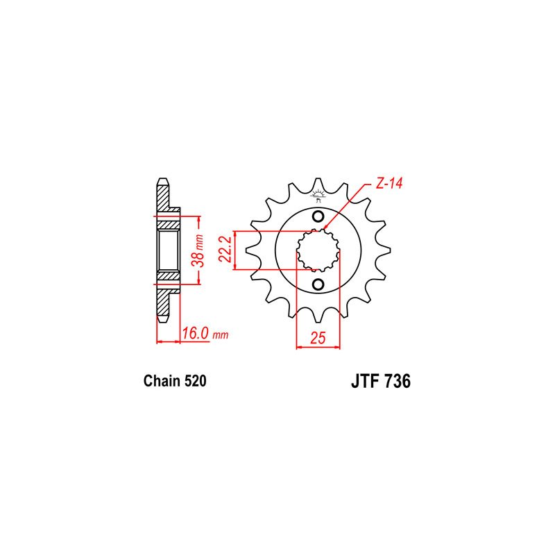 JT SPROCKETS PINION, ATTACK, TRANSMISSION FRONT F736