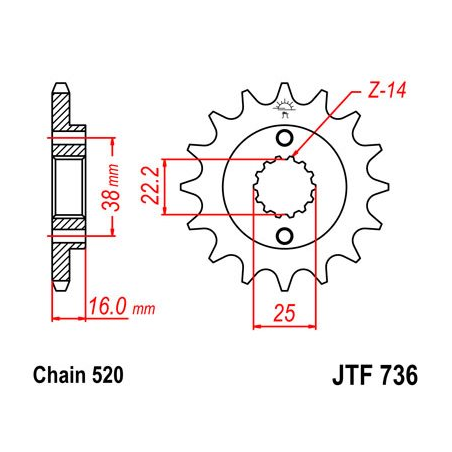 JT SPROCKETS Piñón de ataque delantero alta calidad para motocicletas - F736