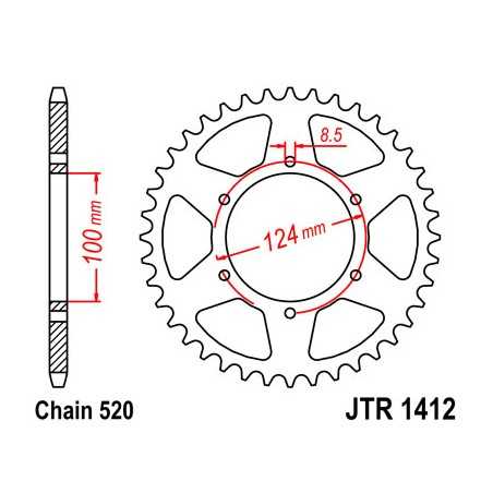 JT SPROCKETS Corona plato transmision trasero R1412
