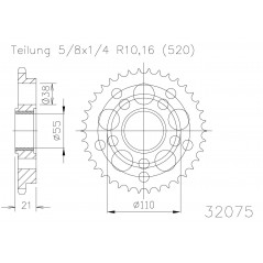 Rear sprocket plate steel transmission  50-32075 39 dientes