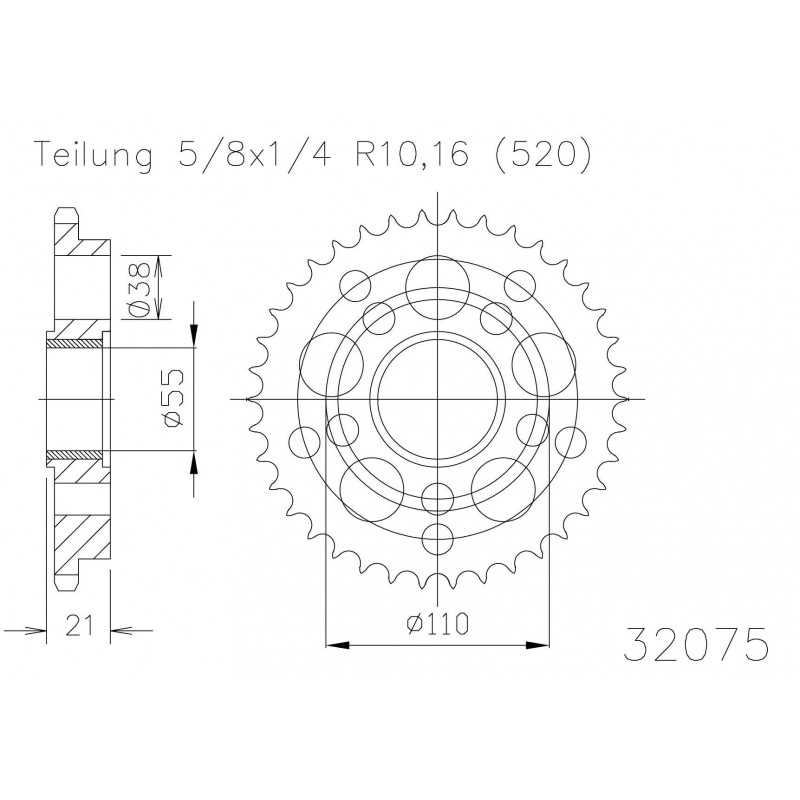 Rear sprocket plate steel transmission  50-32075 39 dientes