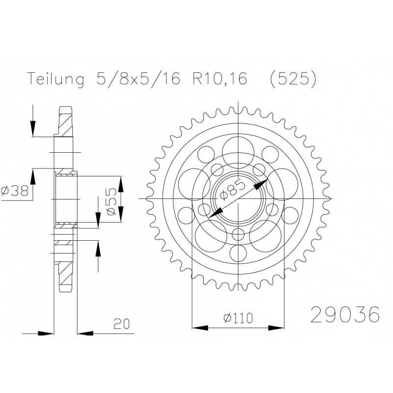Rear sprocket plate steel transmission  50-29036 43 dientes