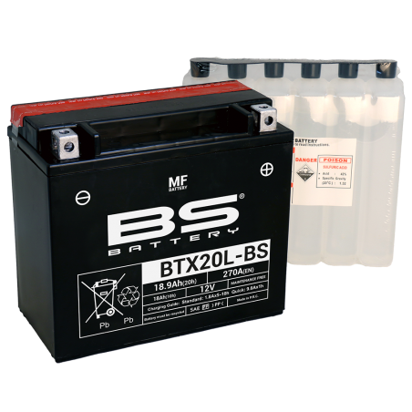 BS BATTERY Batería BTX20L-BS Sin Mantenimiento de 12V para moto [Mejorado Modelo 2021] 14452