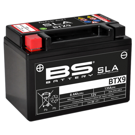 BS BATTERY SLA BTX9 (FA) 12V and 8.0 Ah for starting motorcycles - Brand 35832