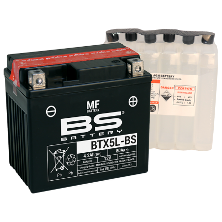 BS BATTERY Bateria BTX5L-BS sin mantenimiento para motocicletas y vehículos pequeños 14443