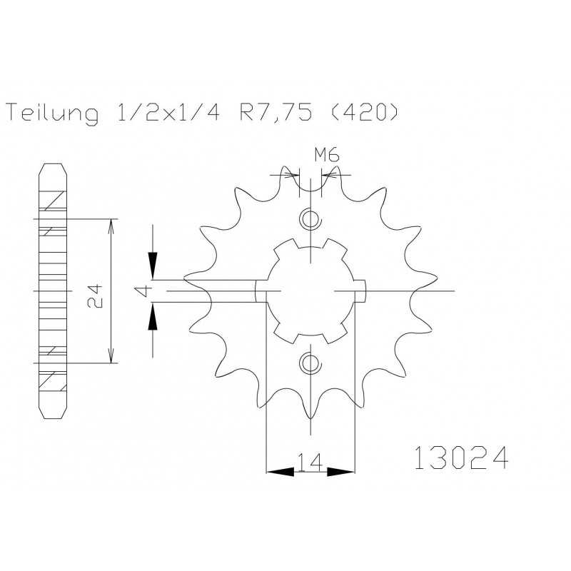 Steel sproket  50-13024 13 dientes