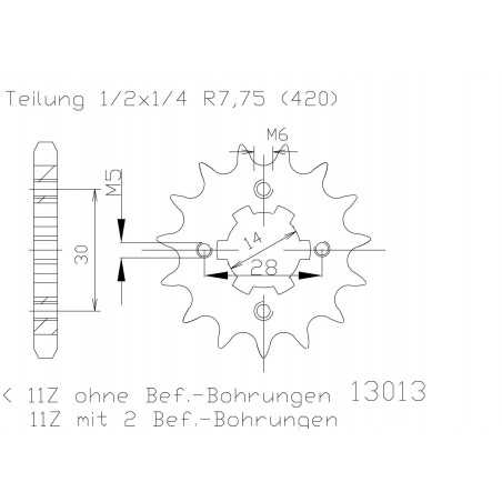 Steel sproket 50-13013 13 dientes