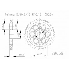 Rear sprocket plate steel transmission  50-29039 41 dientes