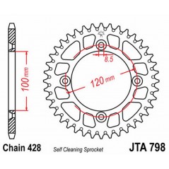 JT SPROCKETS Corona plato transmision trasero aluminio 798 A798