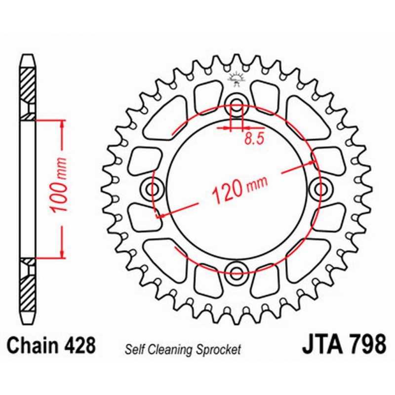 JT SPROCKETS Corona plato transmision trasero aluminio 798 A798