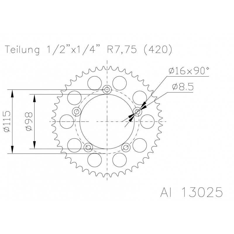 Rear sprocket aluminum transmission plate  51-13025 50 dientes