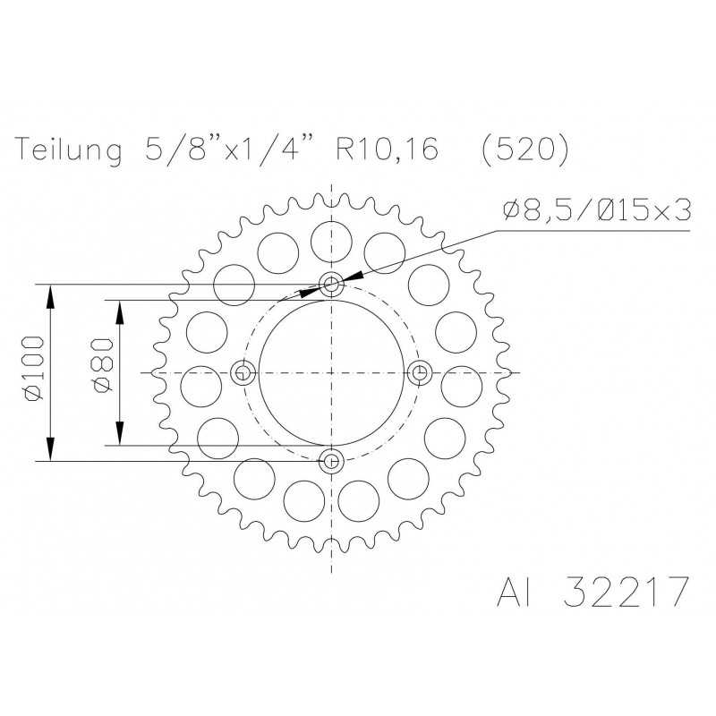 Rear sprocket aluminum transmission plate  51-32217-44 dientes