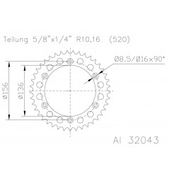 Rear sprocket plate aluminum transmission black  51-32043-47B dientes