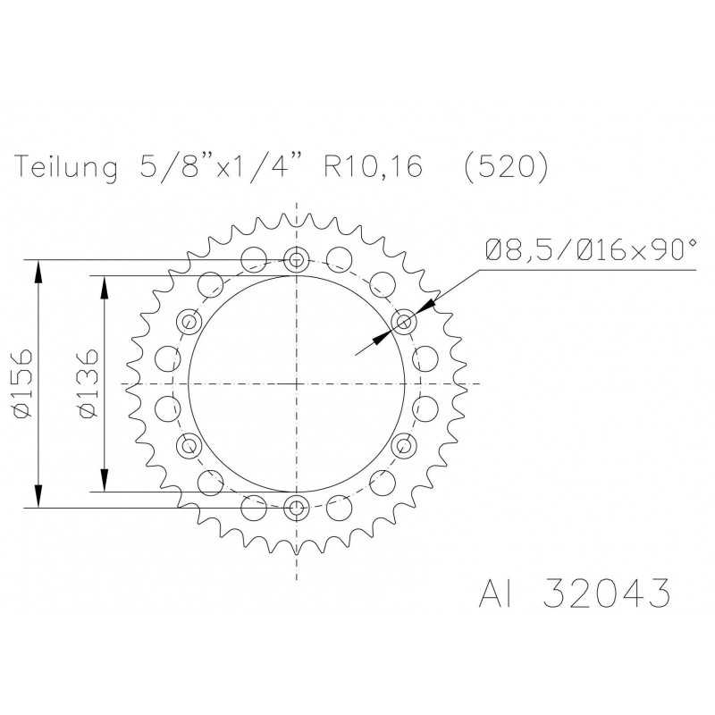 Rear sprocket plate aluminum transmission black  51-32043-47B dientes