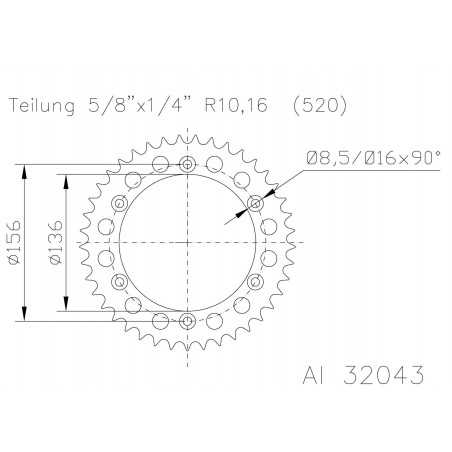 Rear sprocket plate aluminum transmission black 51-32043-47B dientes