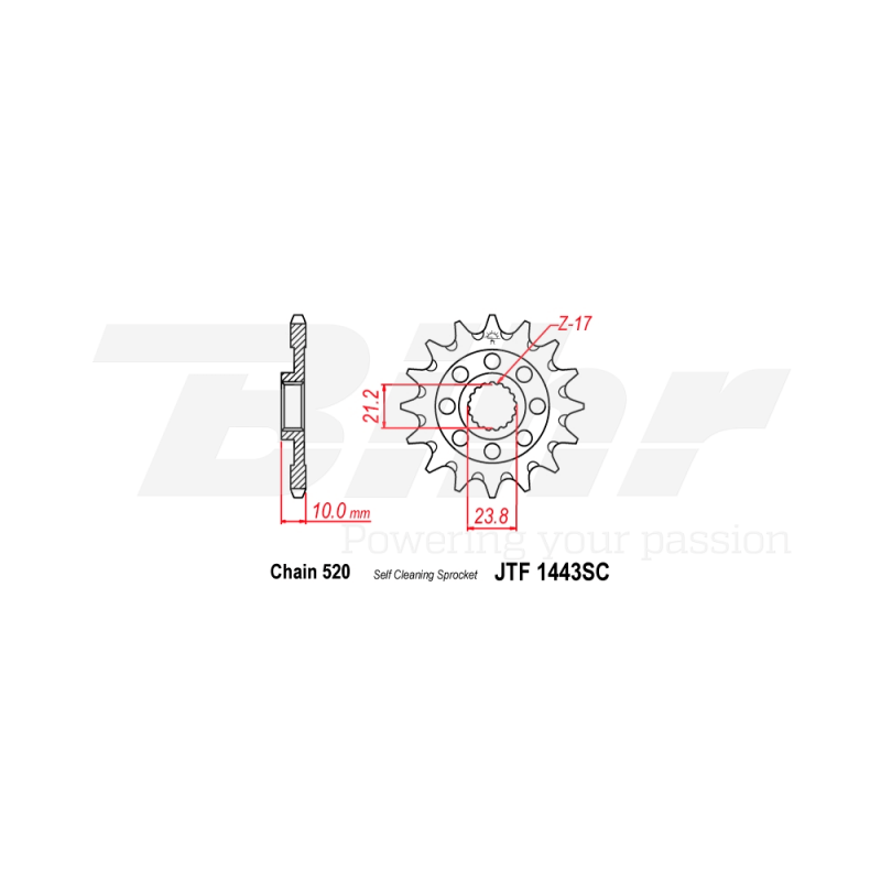 Self-cleaning steel sproket  1443SC  13t