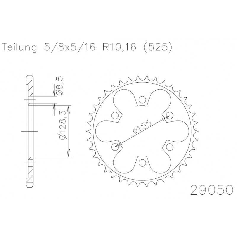 Rear sprocket plate steel transmission  50-29050 38 dientes