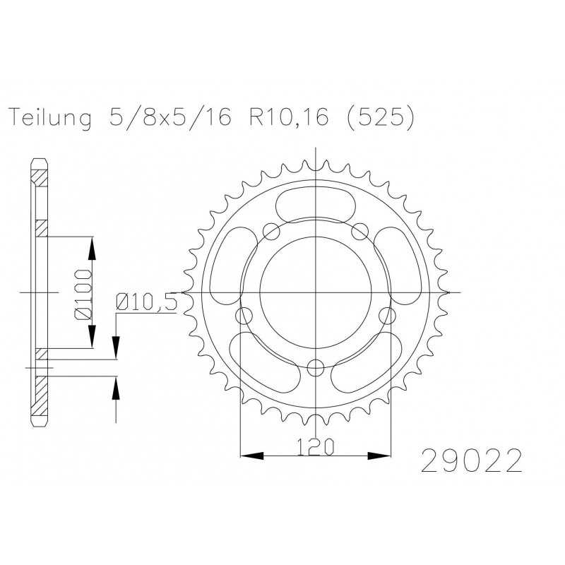 Rear sprocket plate steel transmission  50-29022 43 dientes