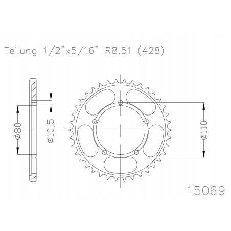 Rear sprocket plate steel transmission 50-15069 42 dientes