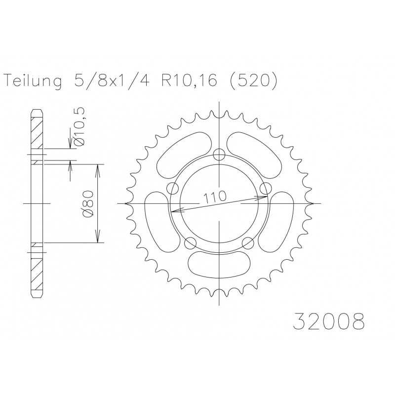 Rear sprocket plate steel transmission  50-32008 36 dientes
