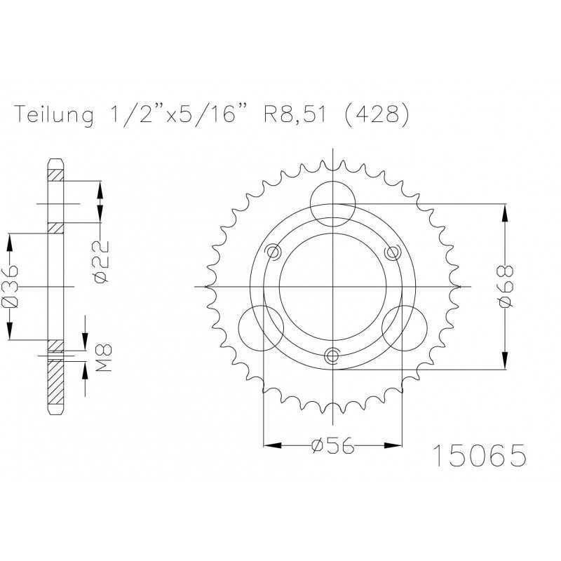 Rear sprocket plate steel transmission  50-15065 28 dientes