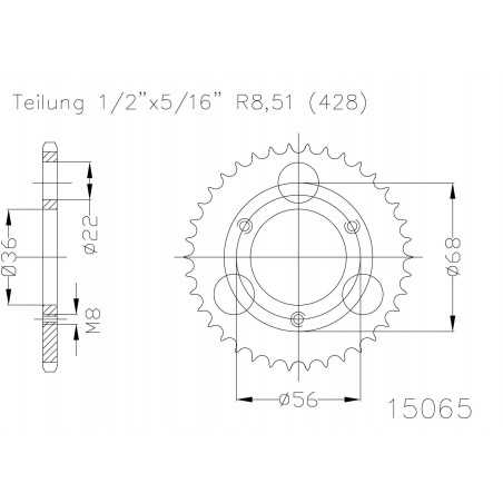 Rear sprocket plate steel transmission 50-15065 28 dientes