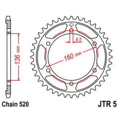 JT SPROCKETS Corona 5 de zinc negro 47 dientes R547ZBK