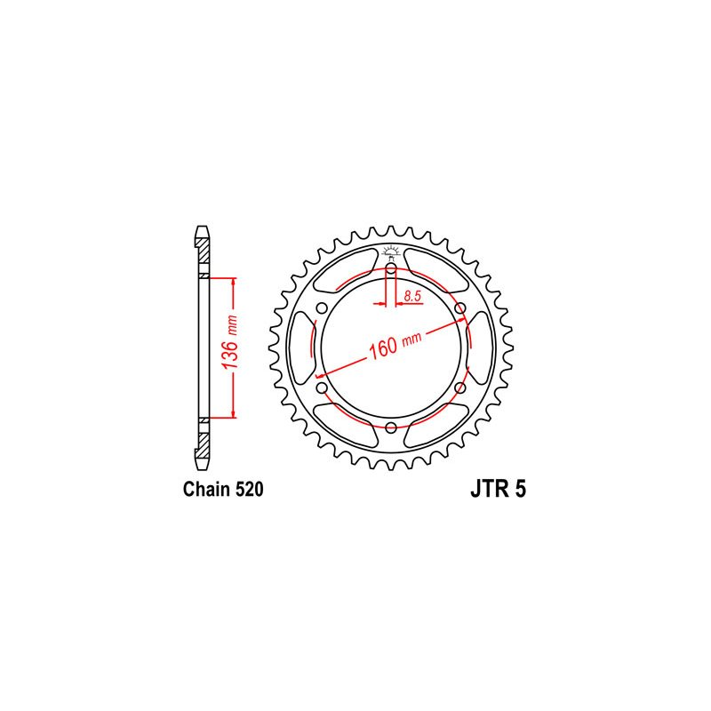 JT SPROCKETS Corona 5 de zinc negro 47 dientes R547ZBK