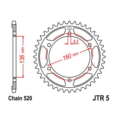 JT SPROCKETS REAR SPROKET 5 de zinc negro 47 dientes R547ZBK