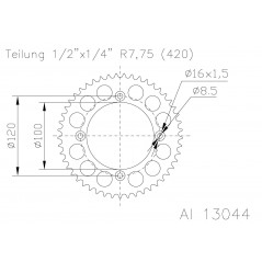 Rear sprocket aluminum transmission plate  51-13044 53 dientes