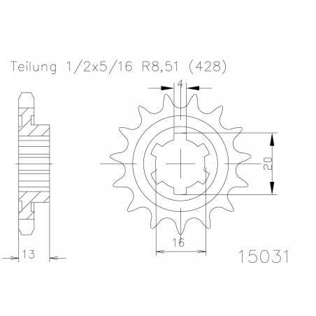 Steel sproket 50-15031 16 dientes