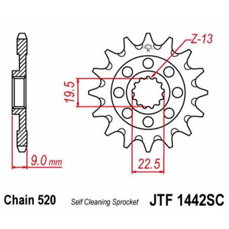 Pinion, self-cleaning jtf1442sc with 13 teeth