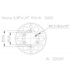 Rear sprocket plate aluminum transmission black  51-32041-53BP dientes