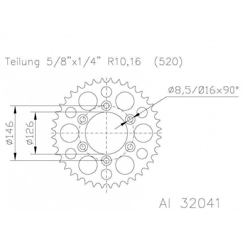 Rear sprocket plate aluminum transmission black  51-32041-53BP dientes