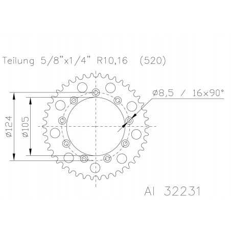 Rear sprocket aluminum transmission plate 51-32231 52 dientes