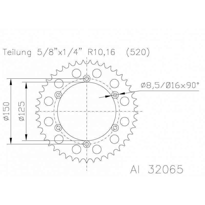 Rear sprocket plate aluminum transmission black  51-32065-38 dientes
